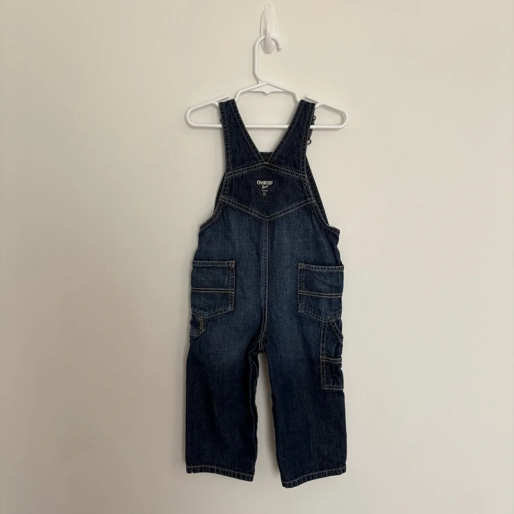 OshKosh B'gosh Kids Unisex Blue Denim Overalls 18-24 Months Classic Snaps Cotton